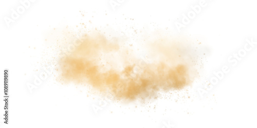 Sandy-smoke clouds with dust and fine particles. PNG Dune, sand storm, clusters of powder. Realistic vector illustration of desert storm - flying saw dust with small dirt particles under the influence
