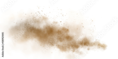 Sandy-smoke clouds with dust and fine particles. PNG Dune, sand storm, clusters of powder. Realistic vector illustration of desert storm - flying saw dust with small dirt particles under the influence