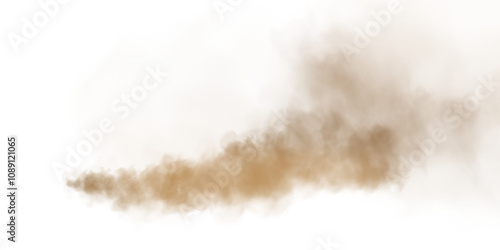 Sandy-smoke clouds with dust and fine particles. PNG Dune, sand storm, clusters of powder. Realistic vector illustration of desert storm - flying saw dust with small dirt particles under the influence