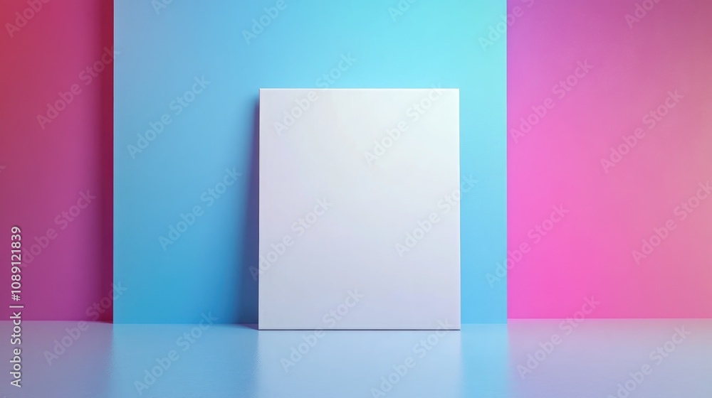 Blank canvas display set in a vibrant studio with gradient blue and pink backdrop, perfect for showcasing personalized designs and product concepts. Blank canvas display set in a vibrant studio with gradient blue and pink backdrop, perfect for showcasing personalized designs and product concepts.