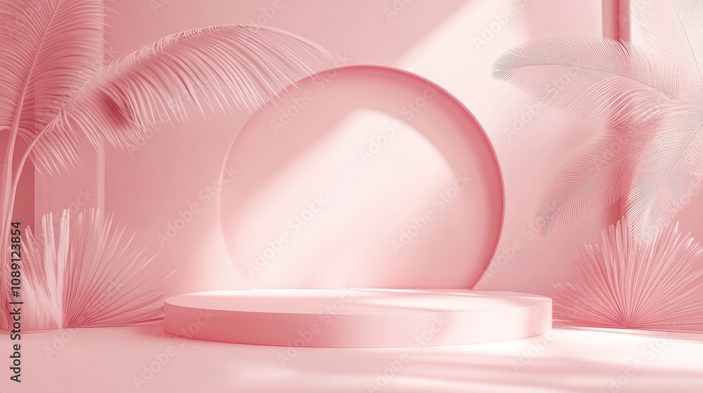Elegant soft pink gradient background featuring a circular podium and botanical elements, perfect for refined product showcases and brand promotions. Elegant soft pink gradient background featuring a circular podium and botanical elements, perfect for refined product showcases and brand promotions.