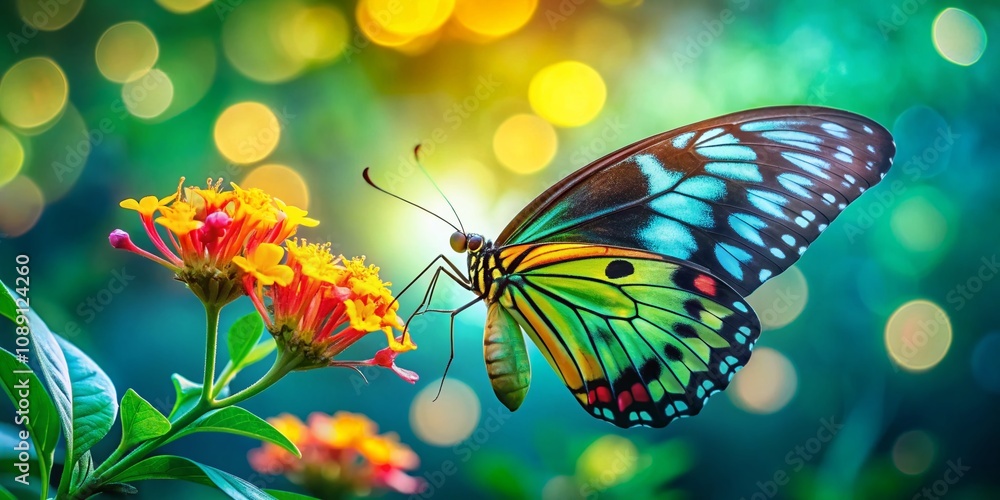 Captivating Cairns Birdwing Butterfly Amidst Vibrant Flora in Bokeh Background – A Stunning Portrait of Australia's Largest Endemic Butterfly Species Captivating Cairns Birdwing Butterfly Amidst Vibrant Flora in Bokeh Background – A Stunning Portrait of Australia's Largest Endemic Butterfly Species