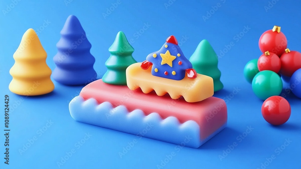 Decorative Festive Soap Bar 3D Render on Plain Background Decorative Festive Soap Bar 3D Render on Plain Background
