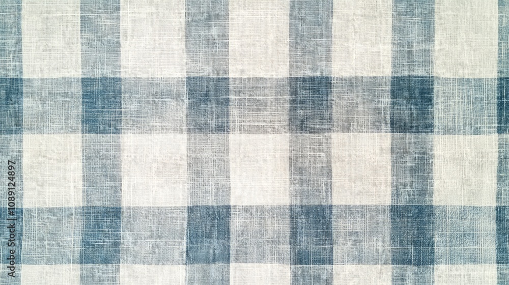 Close-up view of textured checkered fabric with alternating white and light blue squares, ideal for stylish tablecloths and home decor. Close-up view of textured checkered fabric with alternating white and light blue squares, ideal for stylish tablecloths and home decor.
