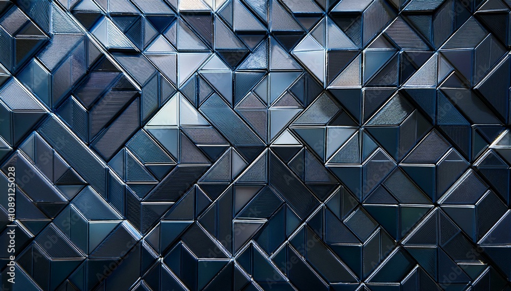 Fototapeta premium 未来的な三角形の立体ブロック構造。三角形タイルのパターンの背景画像。（Futuristic triangular three-dimensional block structure. Background image of a pattern of triangle tiles.） 