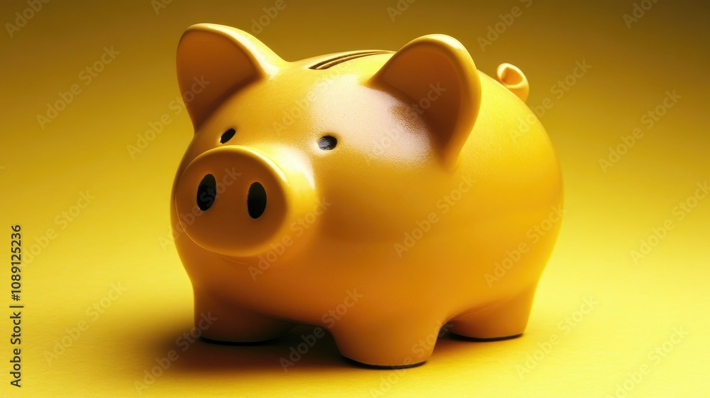 Bright yellow piggy bank with a cute expression, set against a vibrant yellow background, symbolizing savings and financial concepts. Bright yellow piggy bank with a cute expression, set against a vibrant yellow background, symbolizing savings and financial concepts.