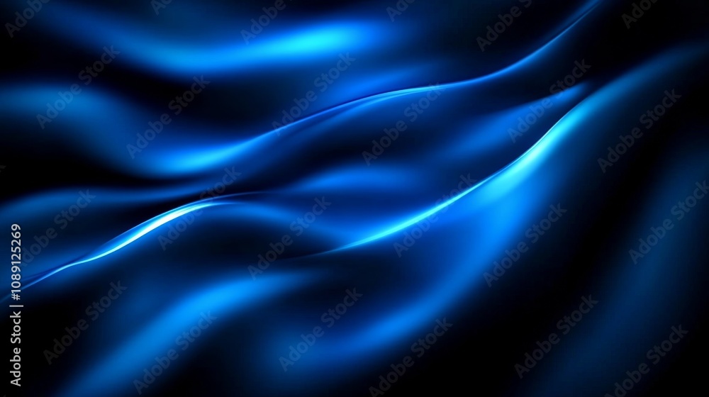 Obraz premium Dark Blue Abstract Wavy Lines Creating Movement and Depth with Dreamy Ethereal Illuminated Surface - Adobe Stock Image