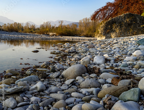 Landscape of the dry Piave riverbed, Italy