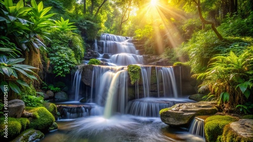 Captivating Close-Up of a Mini Waterfall Showcasing Nature's Tranquility and Beauty in a Lush Forest Setting with Crystal Clear Water Cascading Over Rocks