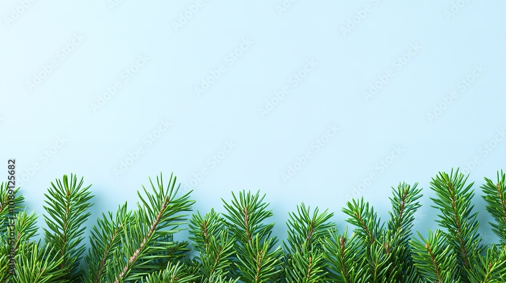 Green fir branches on blue background with copy space Green fir branches on blue background with copy space