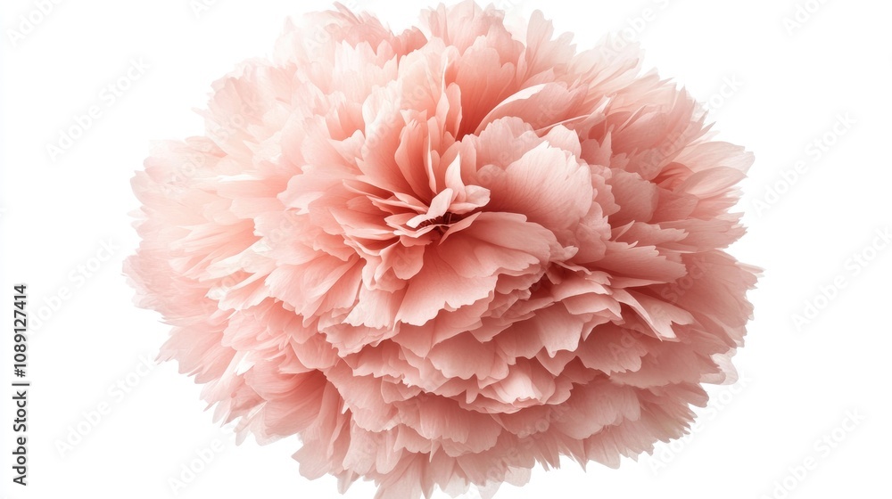 Large fluffy light pink flower isolated on a white background, showcasing intricate petal textures, perfect for design with generous copy space. Large fluffy light pink flower isolated on a white background, showcasing intricate petal textures, perfect for design with generous copy space.
