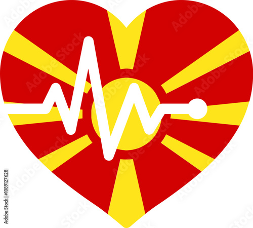 Macedonia Flag in Heart with Pulse
