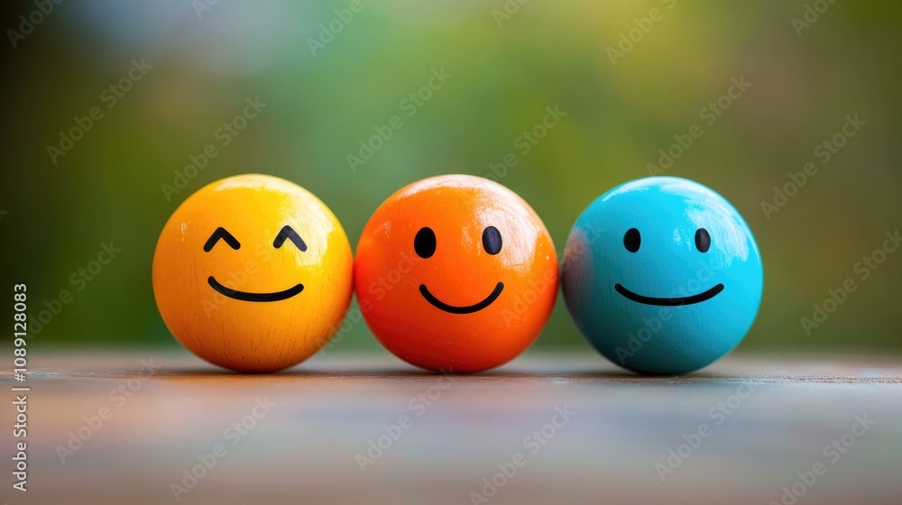 Colorful smiley faces representing contrasting emotions of joy, contentment, and neutrality symbolizing mental well-being and emotional balance. Colorful smiley faces representing contrasting emotions of joy, contentment, and neutrality symbolizing mental well-being and emotional balance.