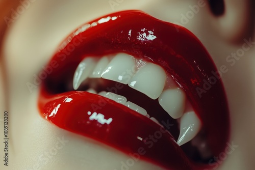 mouth of a red-haired vampire girl photo