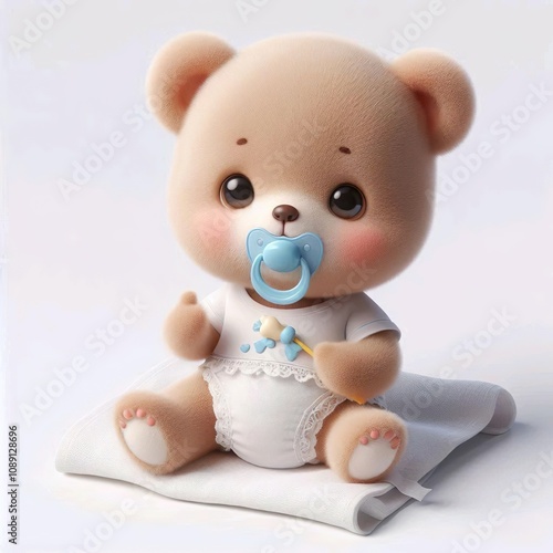 Cute baby bear cartoon 3d rendering illustration, isolated on white background