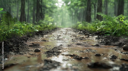 A Narrow Forest Path During a Rainstorm