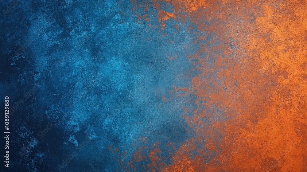 Rustic abstract textured background showcasing a harmonious blend of blue and orange hues, resembling concrete and rusty metal elements in a panoramic style. Rustic abstract textured background showcasing a harmonious blend of blue and orange hues, resembling concrete and rusty metal elements in a panoramic style.
