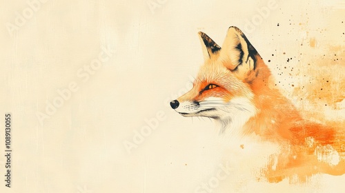 Wallpaper Mural Profile illustration of a solitary red fox set against a minimalistic background, showcasing vibrant orange hues and expressive facial features. Torontodigital.ca