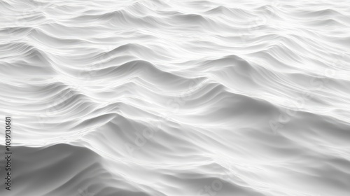 Textured white waves creating an abstract background with smooth ripples, evoking a sense of calm and fluidity in soft monochromatic tones.