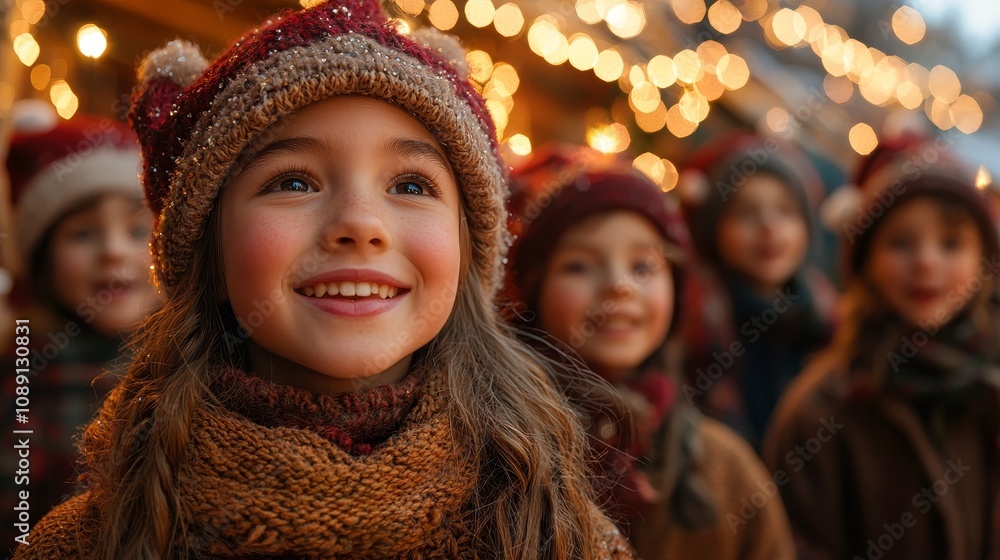 Joyful children celebrating the holiday season with festive lights and smiles Joyful children celebrating the holiday season with festive lights and smiles