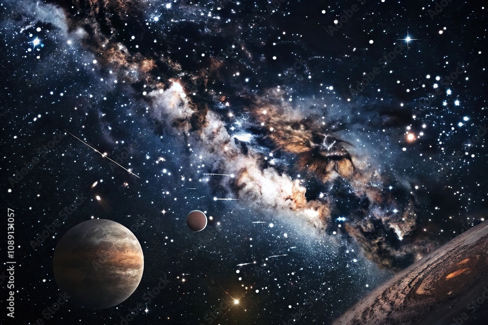 Deep space background with stars and planets, planetary system, nebula, starry night, starfield Deep space background with stars and planets, planetary system, nebula, starry night, starfield