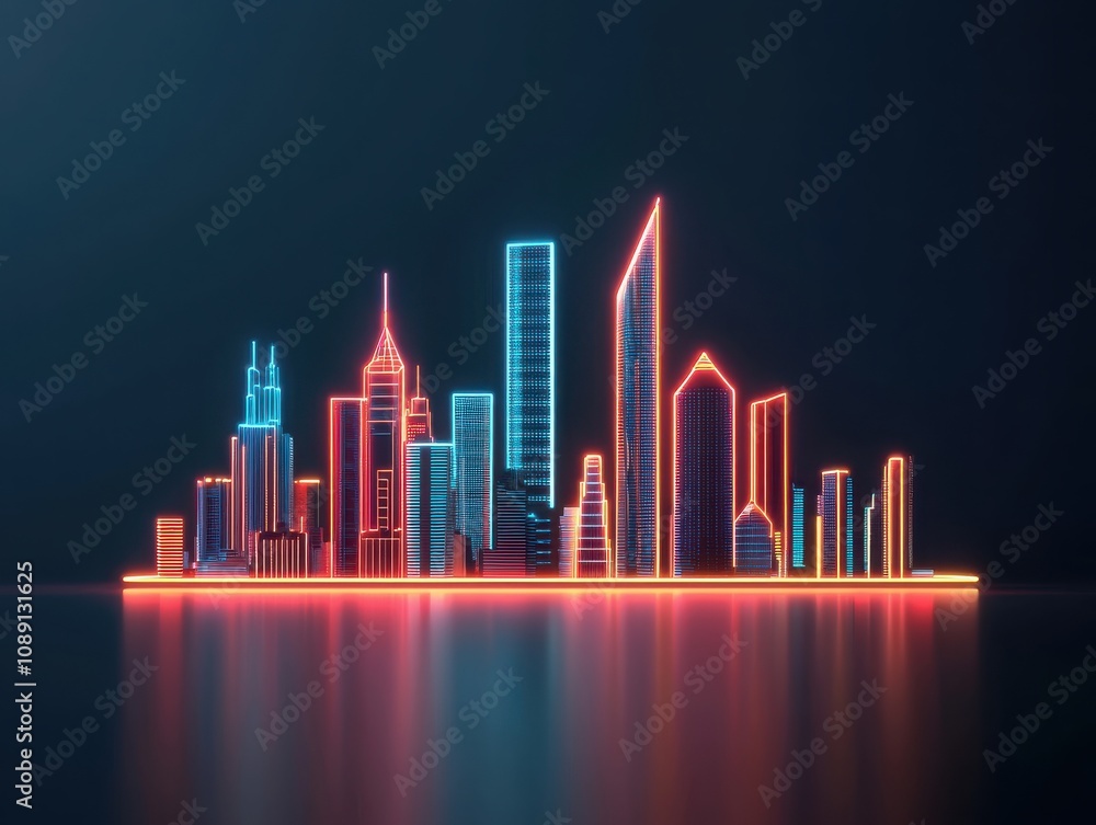 Illuminated urban landscape city center digital art nighttime environment futuristic viewpoint renewable energy concept for sustainable living Illuminated urban landscape city center digital art nighttime environment futuristic viewpoint renewable energy concept for sustainable living
