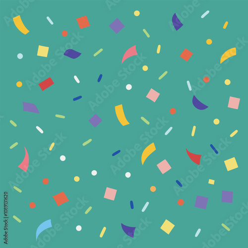 A vibrant confetti background vector design featuring colorful, scattered confetti pieces, perfect for celebrations and festive occasions.