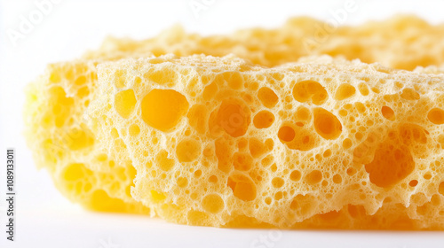 Close-up. Micro yellow sponge for washing and cleaning isolated on white background. photo