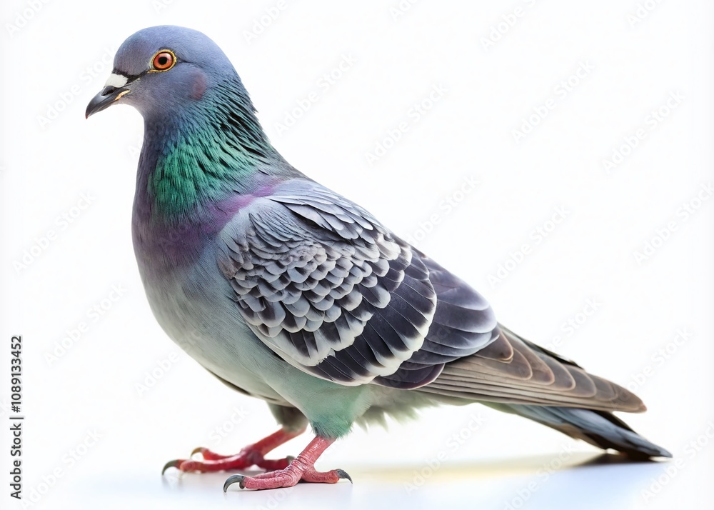 Fototapeta premium Captivating Grey Pigeon on a Clean White Background: A Stunning Display of Nature's Beauty and Urban Wildlife