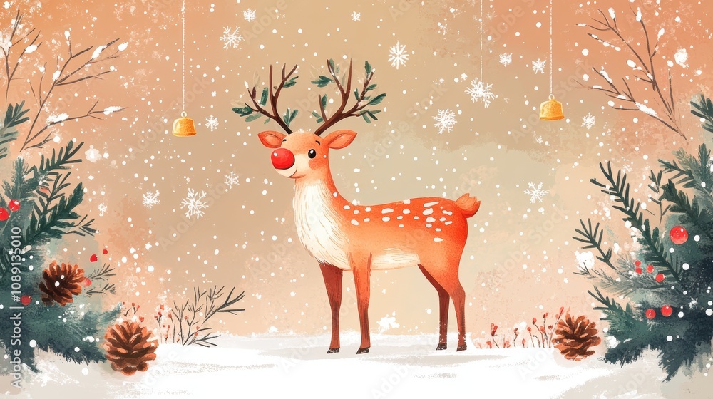 Cute reindeer for Christmas holiday greeting card design. Cute reindeer for Christmas holiday greeting card design.