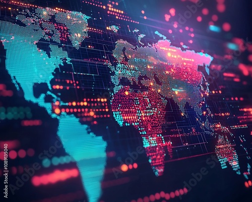 Glowing Digital Map Showcasing Real Time Global Data Packet Movement and Communication Network Dynamics