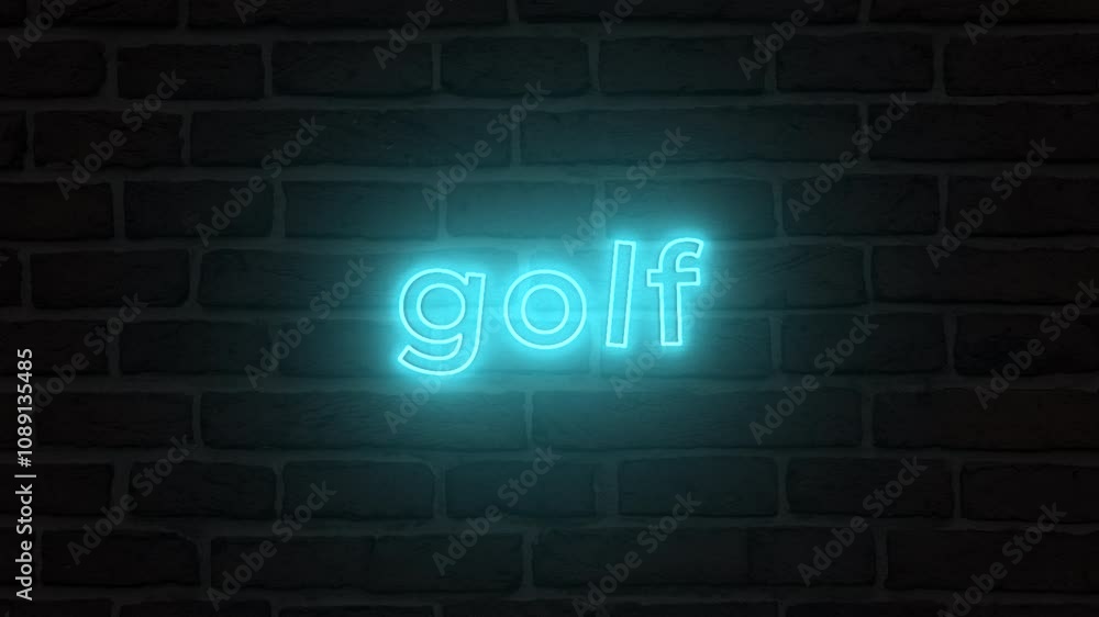 Golf neon text animation on wall background. Seamless looping video Golf neon text animation on wall background. Seamless looping video