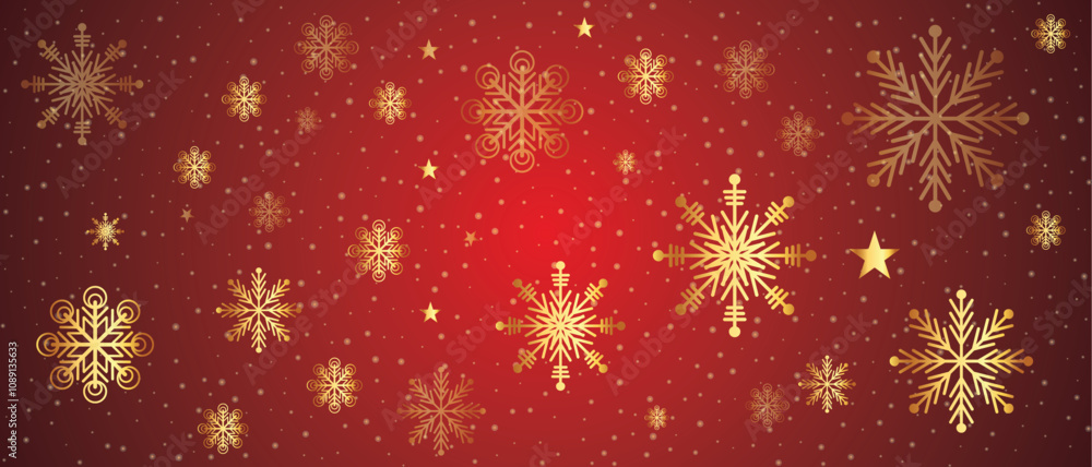 Christmas illustration with various small snowflakes on gradient background in red colors. Vector illustration. Christmas illustration with various small snowflakes on gradient background in red colors. Vector illustration.