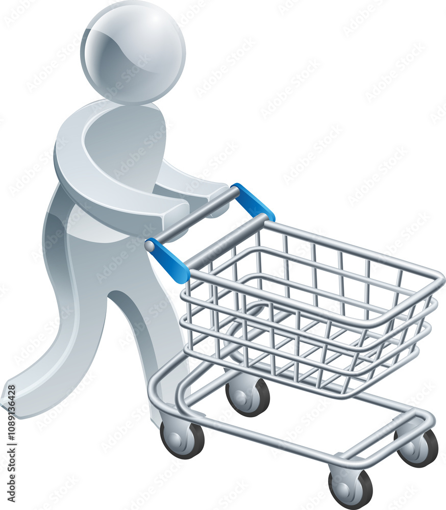 Shopping trolley silver person Shopping trolley silver person