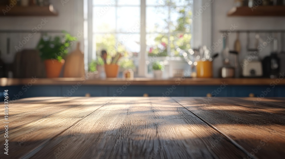 A warm, inviting kitchen scene featuring a wooden table, plants, and sunlight streaming through a window. A warm, inviting kitchen scene featuring a wooden table, plants, and sunlight streaming through a window.