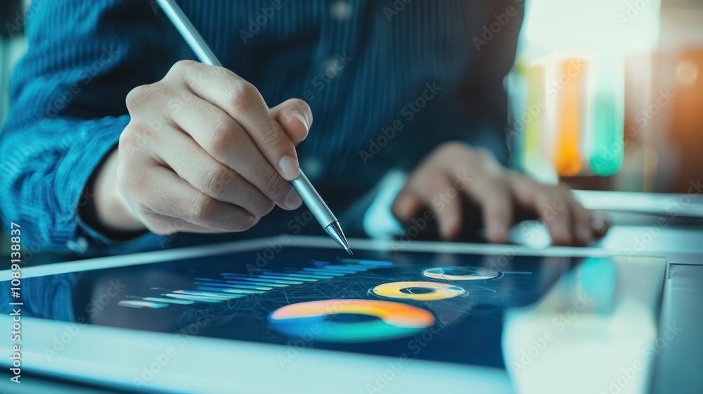 A designer using a stylus to draw a logo concept on a touchscreen device A designer using a stylus to draw a logo concept on a touchscreen device