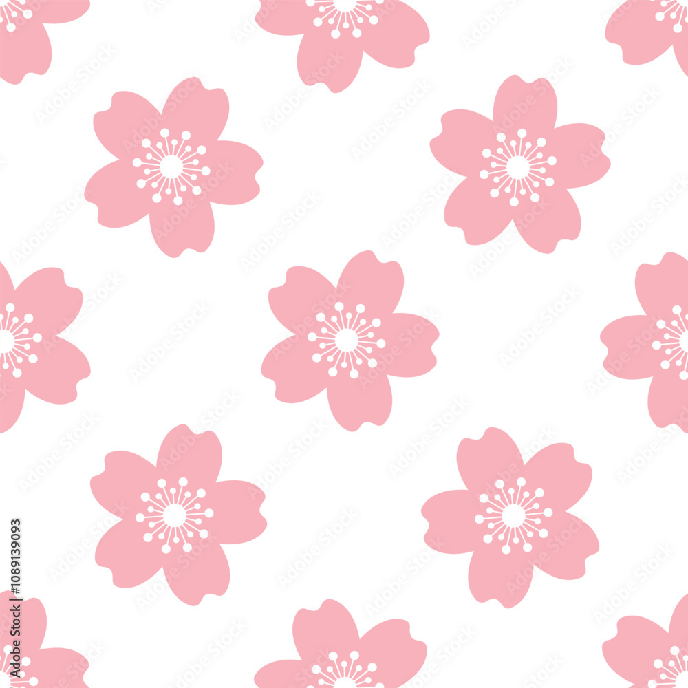 Pink cherry flowers on white background. Vector seamless pattern. Best for textile, wallpapers, wrapping paper, package and your design. Pink cherry flowers on white background. Vector seamless pattern. Best for textile, wallpapers, wrapping paper, package and your design.