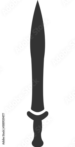 Spartan sword silhouette matte dark gray color with blade up icon.