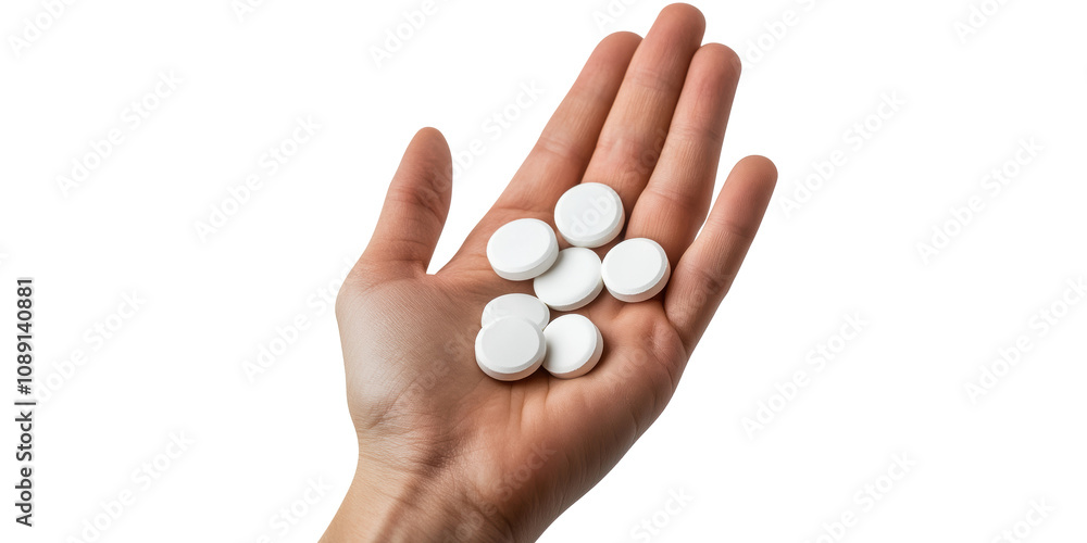 Hand Holding White Pills Isolated on Transparent Background Hand Holding White Pills Isolated on Transparent Background