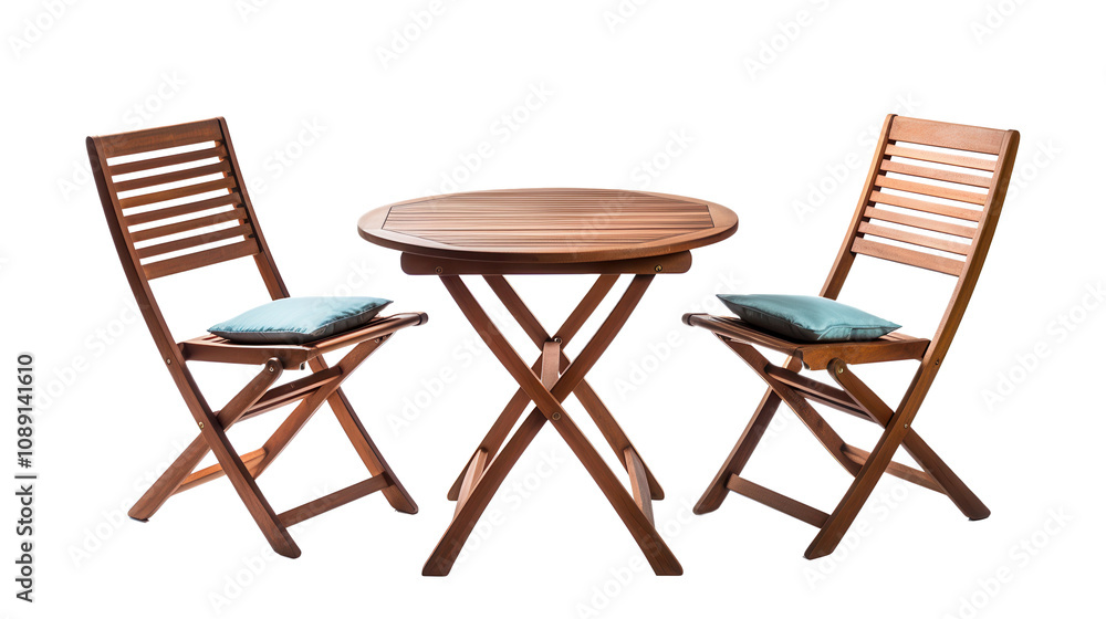 Wooden Folding Patio Set Table, Chairs, Cushions, Outdoor, Cut Out Wooden Folding Patio Set Table, Chairs, Cushions, Outdoor, Cut Out