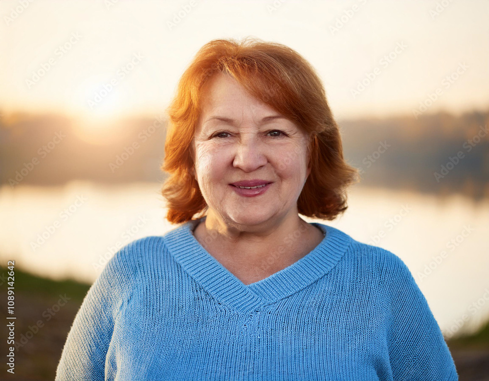 Confident and Radiant: A Successful Woman Enjoying the Serenity of a Sunrise by the Lake Confident and Radiant: A Successful Woman Enjoying the Serenity of a Sunrise by the Lake