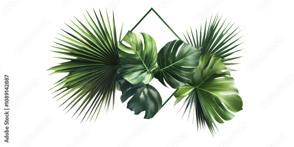 Green Tropical Palm Leaves Arrangement Isolated on Transparent Background Green Tropical Palm Leaves Arrangement Isolated on Transparent Background