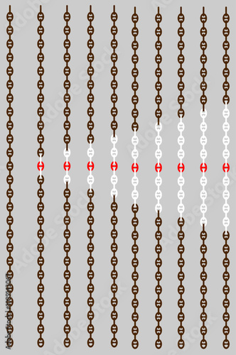 Anchor Chain. 10 different lengths marked from 0 to 9 shackles. Isolated vector illustration.