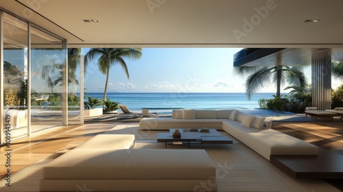 Modern Beachfront Living Room with Ocean View