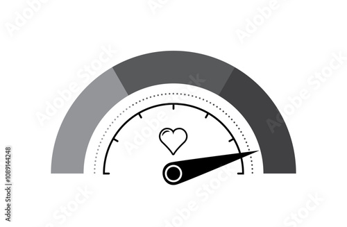 Love level measurement vector illustration with indicator, heart. Romantic love scale with heart and indicator to use for valentines day, passion, wedding design projects. 