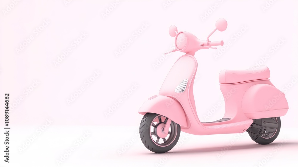 A pastel pink scooter positioned on a minimalistic background, emphasizing style and leisure. A pastel pink scooter positioned on a minimalistic background, emphasizing style and leisure.