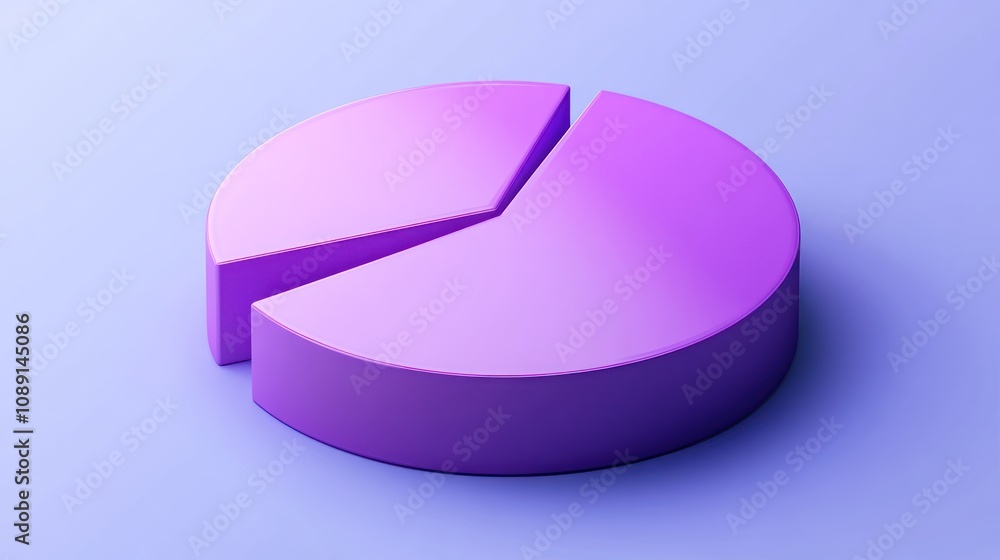 A 3D purple pie chart with a slice removed, representing data visualization. A 3D purple pie chart with a slice removed, representing data visualization.
