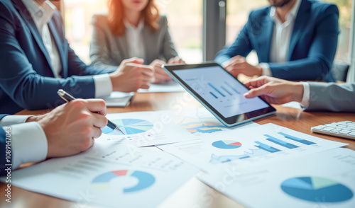 business meeting ,documents on the table, reports, graphs, close-up