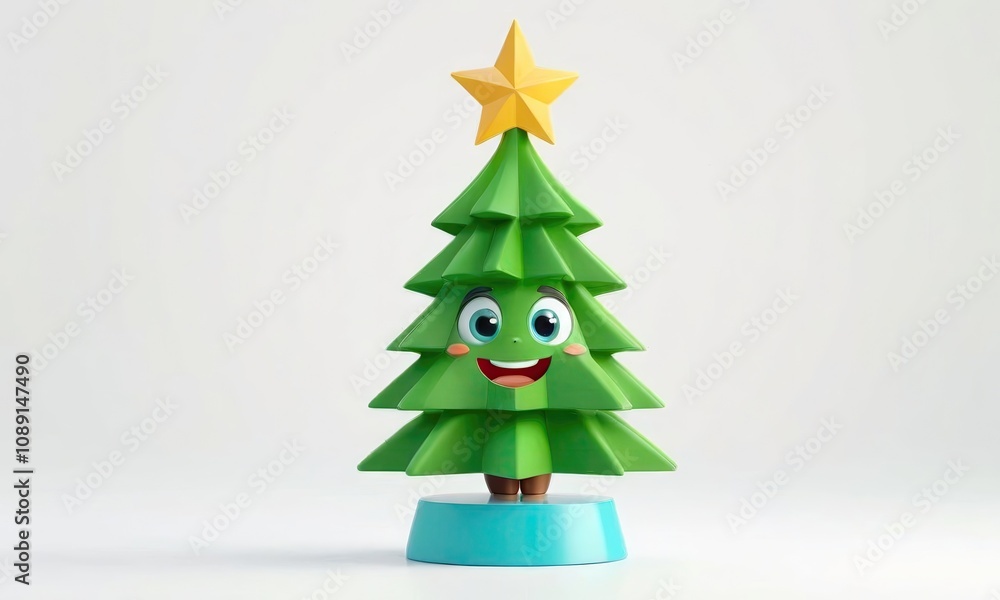 Cartoon Christmas tree character with a star crowning it, on a light background. Ideal for Christmas card concepts and seasonal decorations. Cartoon Christmas tree character with a star crowning it, on a light background. Ideal for Christmas card concepts and seasonal decorations.