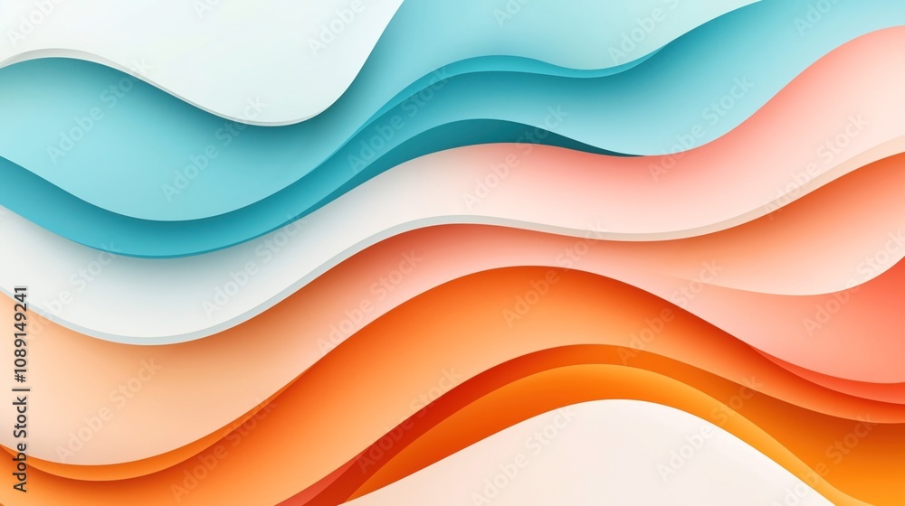 Abstract background with flowing, layered waves in shades of blue, orange, and beige, creating a three-dimensional effect. Abstract background with flowing, layered waves in shades of blue, orange, and beige, creating a three-dimensional effect.